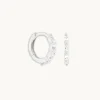 White Topaz Marquise Huggies in Solid White Gold