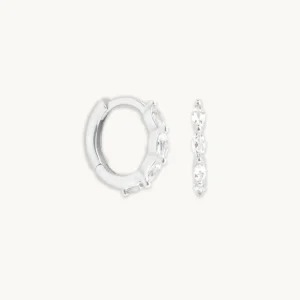 White Topaz Marquise Huggies in Solid White Gold