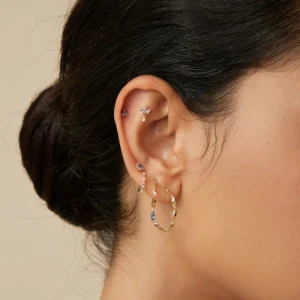 White Topaz Marquise Huggies in Solid Gold