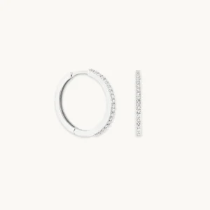 White Topaz Pavé Hoops in Solid White Gold