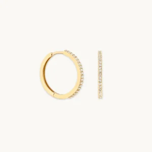 White Topaz Pavé Hoops in Solid Gold