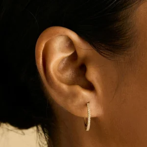 White Topaz Pavé Hoops in Solid Gold