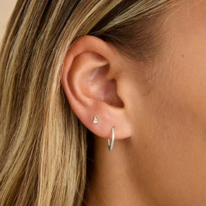 White Topaz Pear Piercing Stud in Solid White Gold