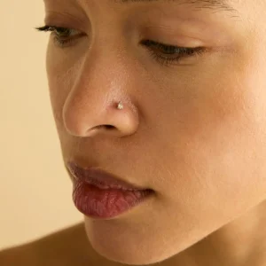 White Topaz Pear Piercing Stud in Solid White Gold