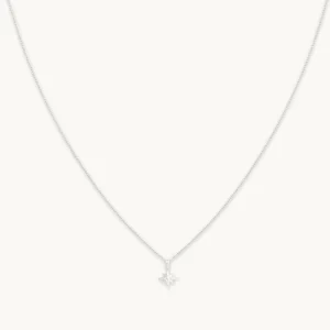White Topaz Star Pendant Necklace in Solid White Gold