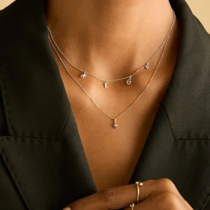 White Topaz Star Pendant Necklace in Solid White Gold
