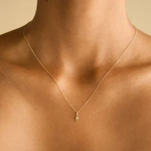 White Topaz Star Pendant Necklace in Solid Gold