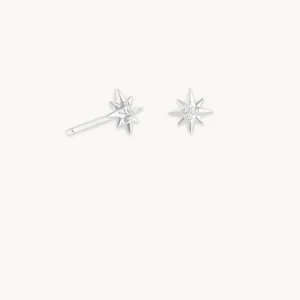 White Topaz Star Studs in Solid White Gold