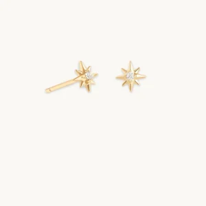 White Topaz Star Studs in Solid Gold