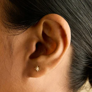 White Topaz Star Studs in Solid Gold