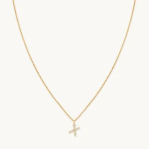 X Initial Pavé Pendant Necklace in Gold