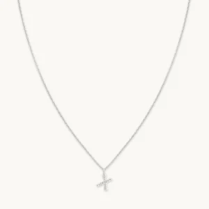 X Initial Pavé Pendant Necklace in Silver