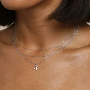 X Initial Pavé Pendant Necklace in Silver