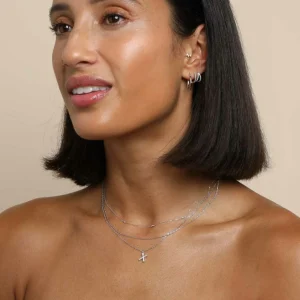 X Initial Pavé Pendant Necklace in Silver