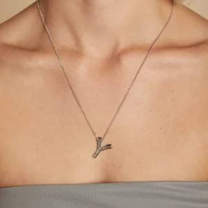 Y Initial Bold Pendant Necklace in Silver