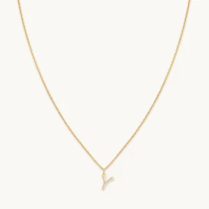 Y Initial Pavé Pendant Necklace in Gold