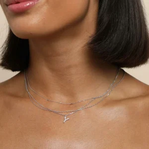 Y Initial Pavé Pendant Necklace in Silver