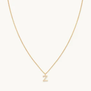 Z Initial Pavé Pendant Necklace in Gold