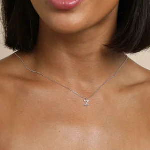 Z Initial Pavé Pendant Necklace in Silver