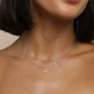Z Initial Pavé Pendant Necklace in Silver